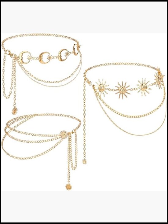 Gold Plated Metal Adjustable Layered Waist Chain Belt Set main image 4
